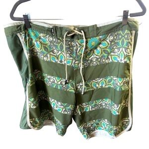 Wave Life Board Shorts Swim Men XL 38 Tall Sage Green with Horizontal Geometric
